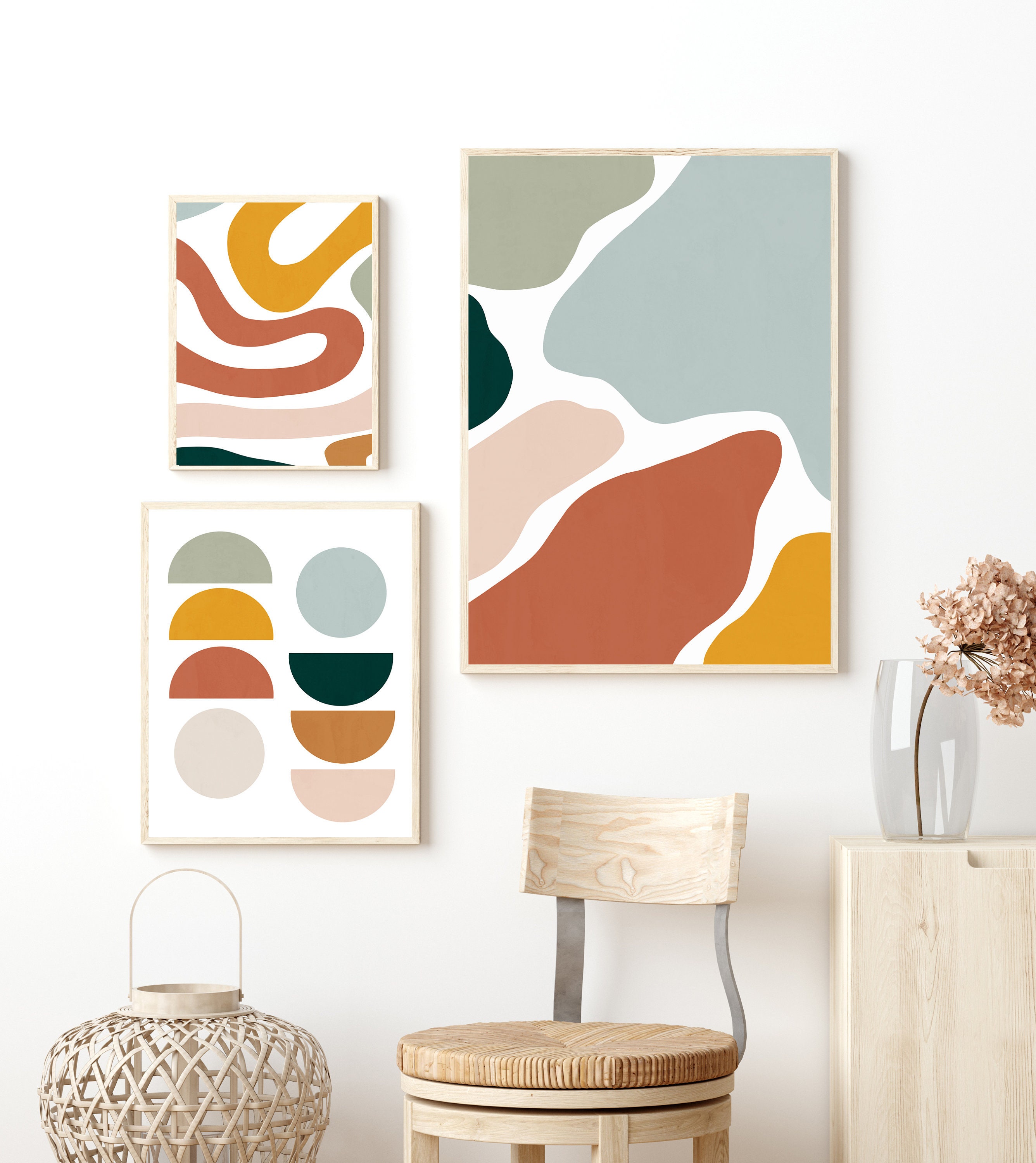 Mid Century Modern Art Print Set of 3 Multicolor Abstract Art Etsy