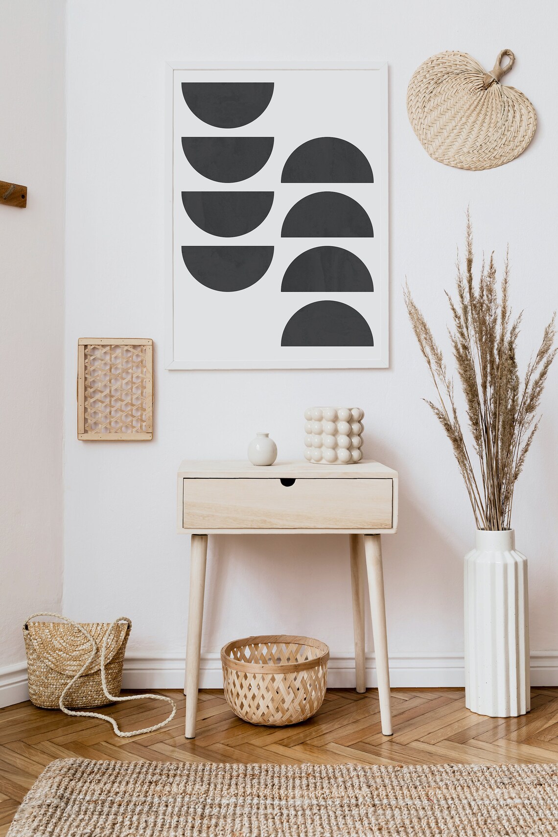 Black Semi Circle Art Print Geometric Half Circle Wall Decor Etsy