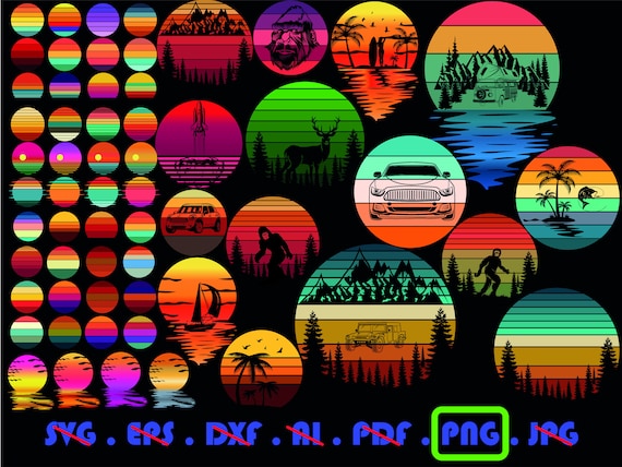 Retro Sunset PNG Bundle: Tropical Beach Designs (Digital Download)