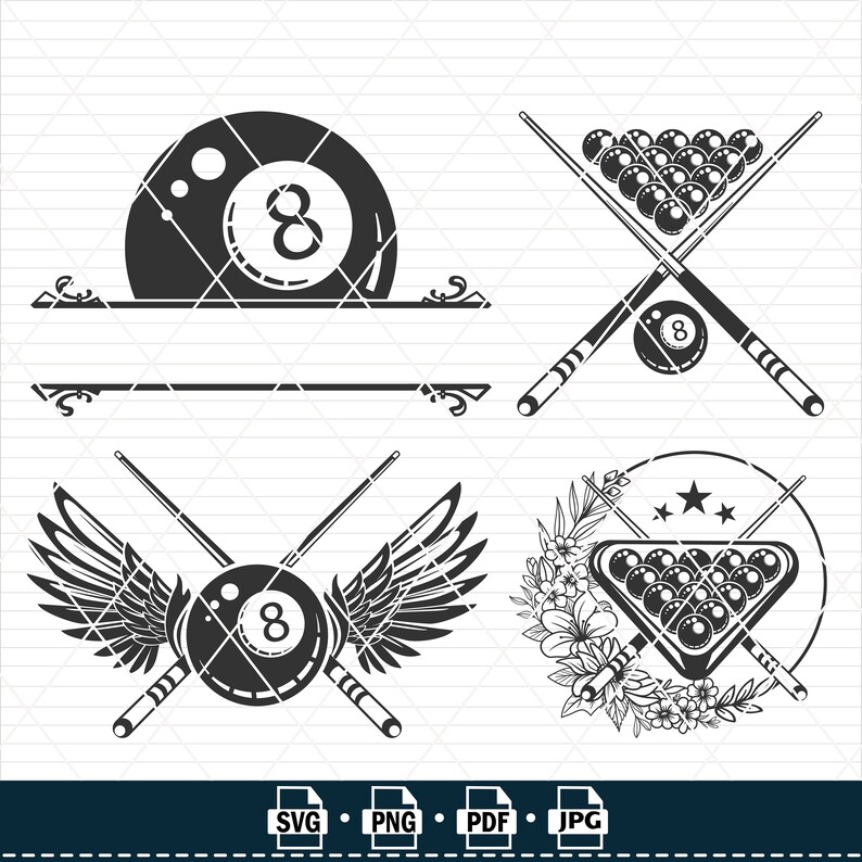 Biljard SVG-paket: Snooker, Pool Clip Art (digital nedladdning) bild 2