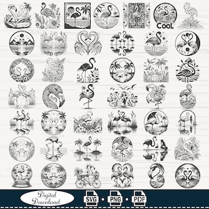 Pacote svg de flamingo, Dois flamingos se beijando, Clip art de flamingo, arquivo de corte svg de flamingo floral, Clipart de uso comercial, Arquivos de gravação a laser,