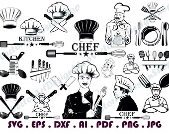 Chef Logo #2 SVG, Chef Svg, Cook Svg, Kitchen Chef Clipart, Chef Files for Cricut, Chef Cut Files For Silhouette, Dxf, Png, Eps, Chef Vector