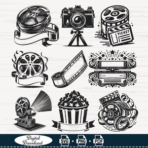 Movie SVG, Film SVG, Camera Svg, Clapper Board Clipart, Movie Files for ...