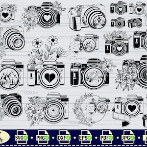 Kamera SVG # 3, Kamera svg, Fotografie svg, Foto Kamera svg, Clipart, Dateien für Cricut, Schnittdateien für Silhouette, Blume, Floral, Dxf Png