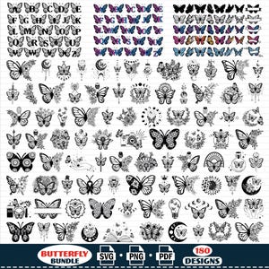 PAPILLON SVG Mega Bundle, clipart papillon, fichier Svg floral papillon coupé pour Cricut, papillon monogramme Alphabet Svg, vecteur, png, pdf,