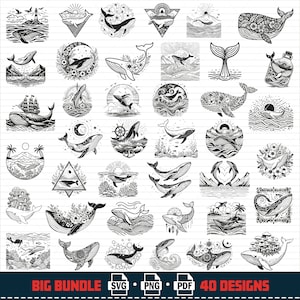 Whale SVG Bundle: Floral, Sea World, Mushroom Designs (Digital Files)
