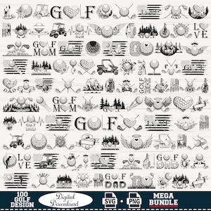 Paquete MEGA de logotipos de golf en formato Svg, n.° 1, Svg de golfista, Svg de golf, Svg de golf, Archivos de corte de golf, Archivos de golf para Cricut, Clipart de golf, Png de golf, Vector de golf