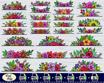 Floral Border SVG: Flower Monogram Cut File (Digital Download)