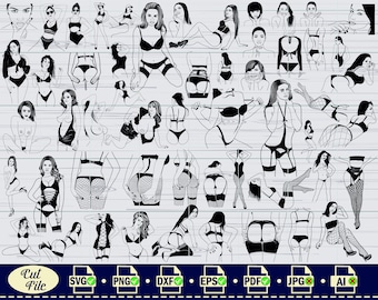 Arte lineal de cuerpo de mujer sexy SVG, clipart, archivo de corte (archivo digital)