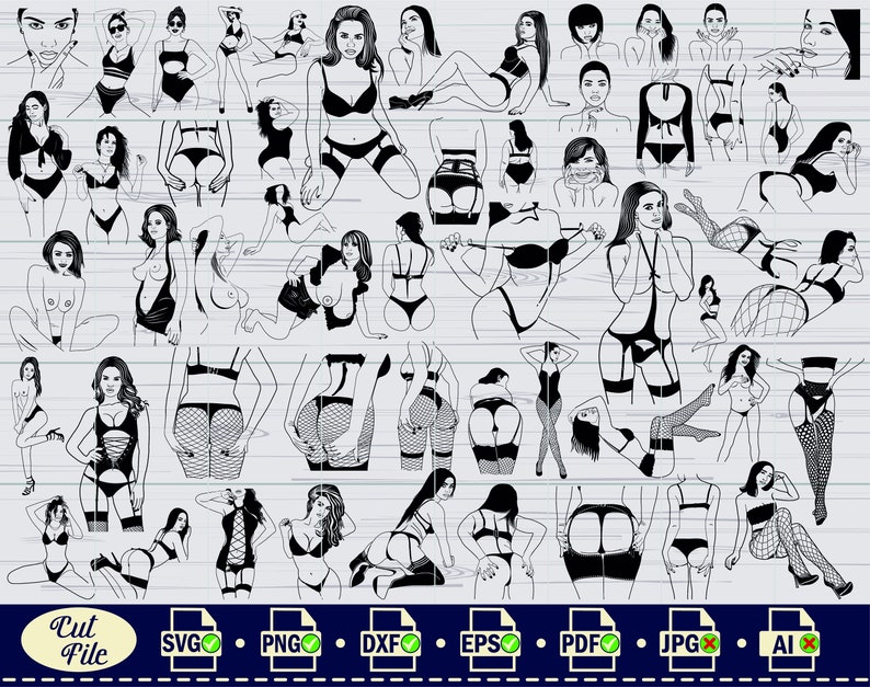 Desenho de corpo feminino sexy em estilo SVG, clipart, arquivo de corte (arquivo digital) imagem 1
