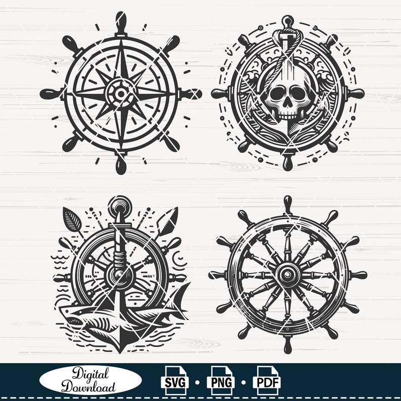 Svg Rounds Nautical Nautical Ships Wheel SVG Bundle: Cricut & Silhouette Cut Files (digital ...