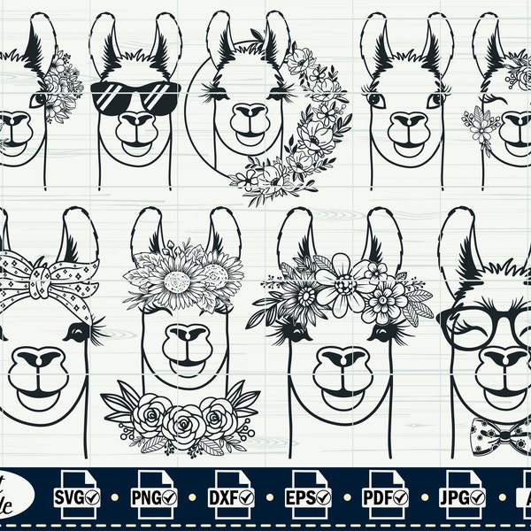 Llama SVG file ,#3, Llama with Flower Crown SVG, Llama cut file for cricut, Animal, Floral Crown, Llama with Flowers on Head, Cute Llama svg