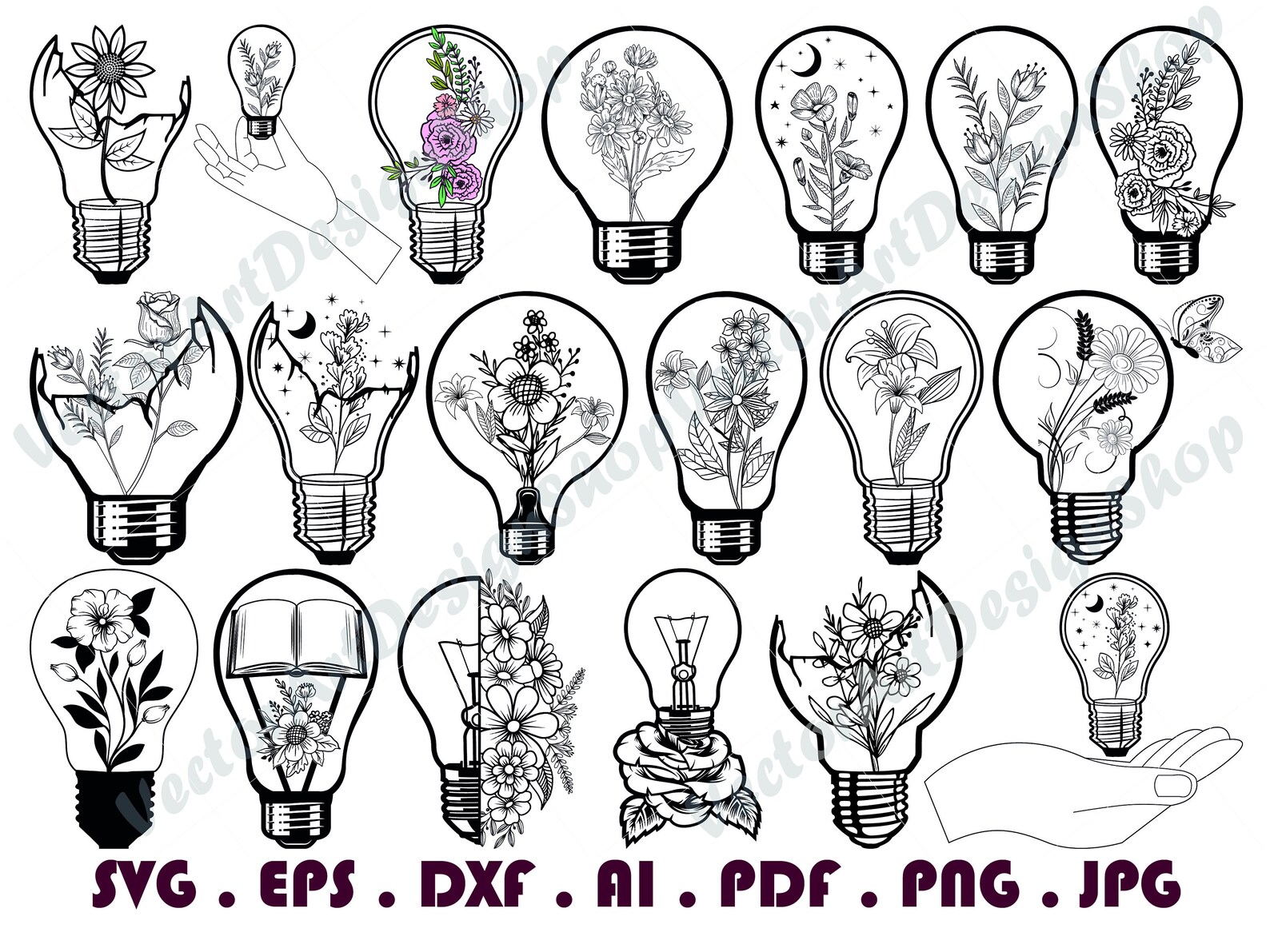 Floral Light Bulb SVG 1 Cracked Bulb Svg Light Bulb Etsy