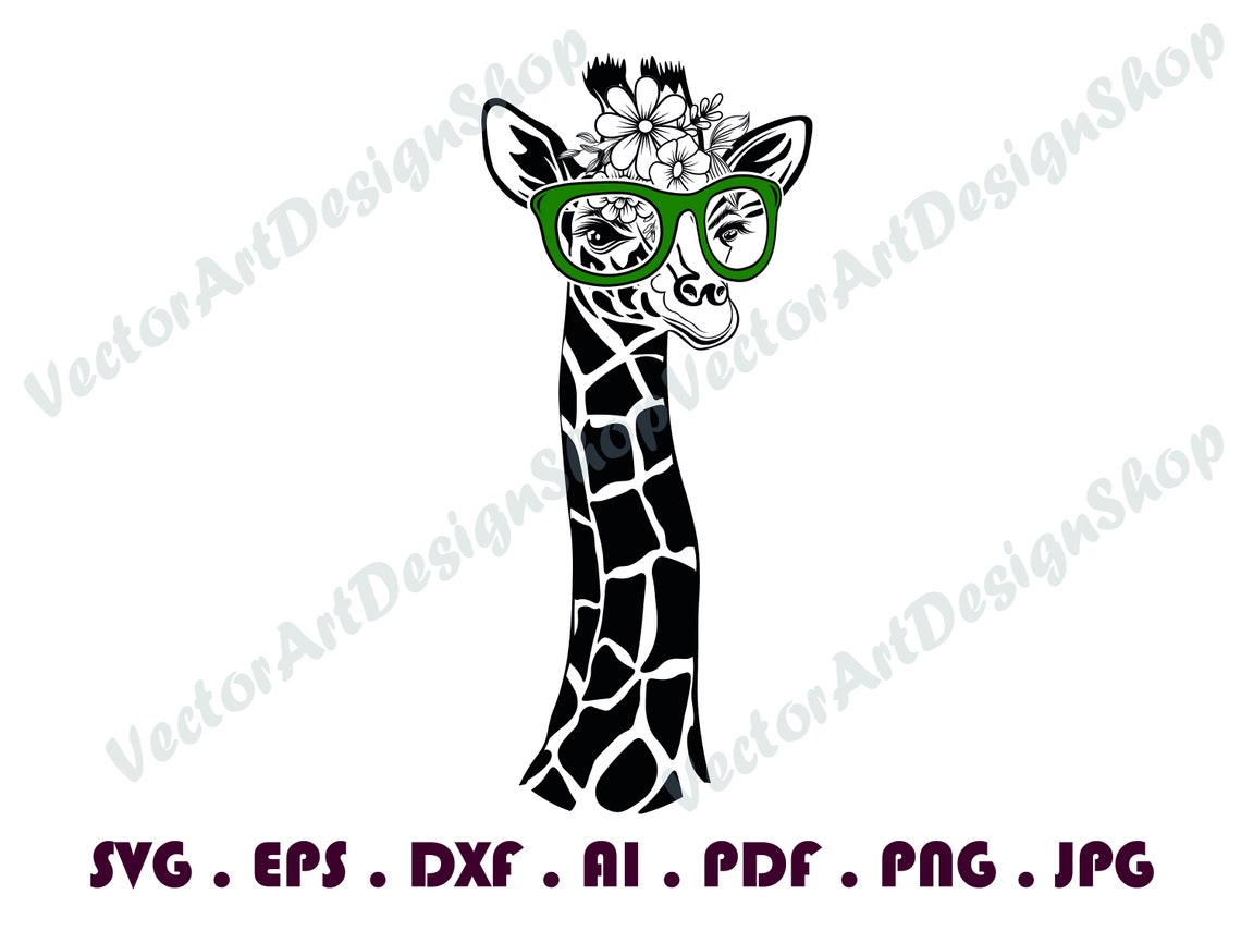 Giraffe 4 With Flowers Svg Giraffe With Glasses Girl Funny - Etsy