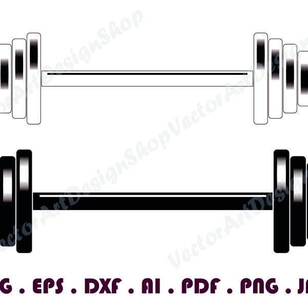 Barbell #5 SVG, Weights SVG, Bodybuilding Svg, Barbell Clipart, Barbell Files for Cricut, Barbell Cut Files For Silhouette, Dxf, Png, Svg