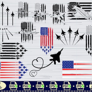 Jet Fighter Svg, Bandiera Americana Jet Fighter Svg, Bandiera del 4 luglio Svg, Aereo Militare, Clipart, File per Cricut, File di Taglio per Silhouette,