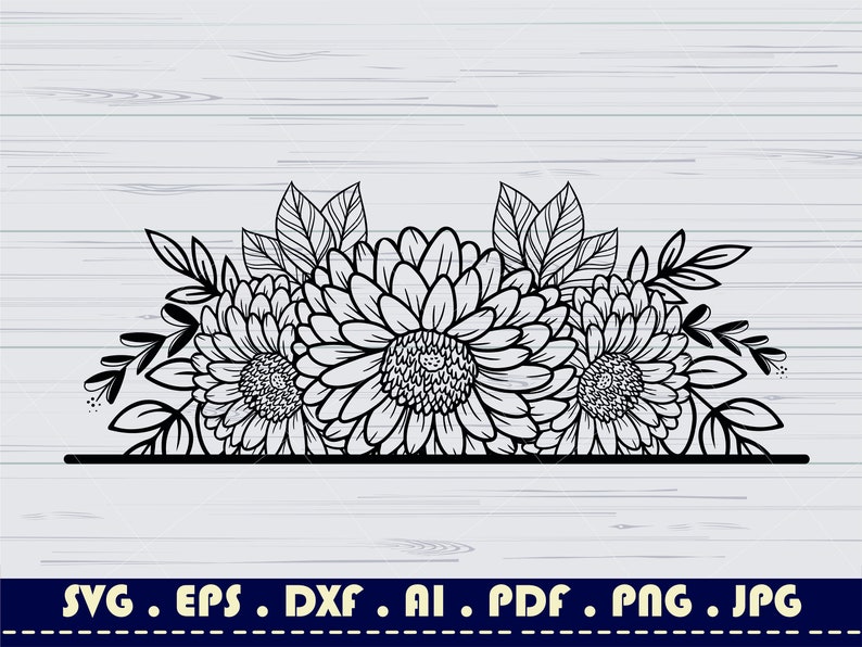 Split Sunflower SVG Monogram SVG Half Sunflower Clipart - Etsy