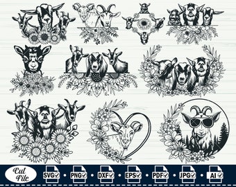 Cabra floral SVG: Clipart de animales de granja, archivo de corte Cricut (descarga digital)