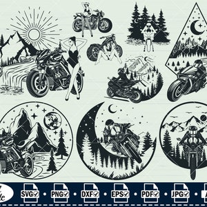 Cena de motocicleta SVG,#2, Mulher andando de motocicleta SVG, Clipart, Arquivos de corte Svg de motocicleta para Cricut, Vetor para silhueta,Cruiser Svg digital