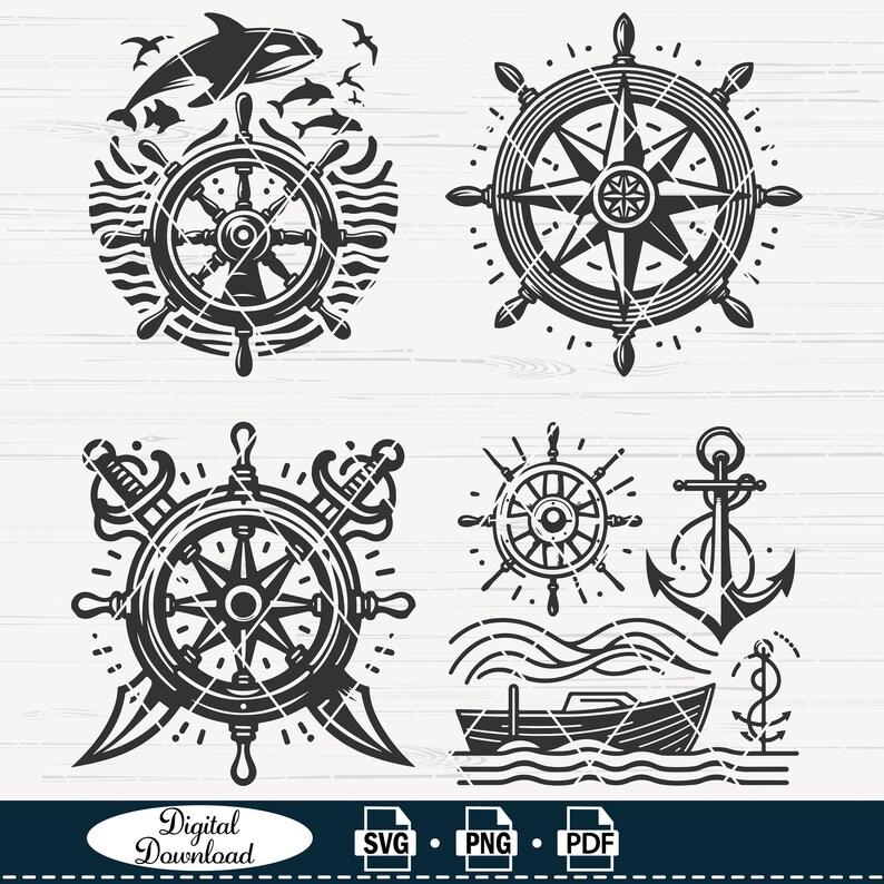 Svg Rounds Nautical Nautical Ships Wheel SVG Bundle: Cricut & Silhouette Cut Files (digital ...