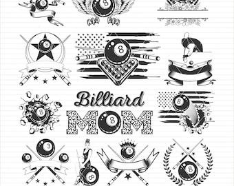 Biljard SVG-paket: Pool & Snooker Clipart (Digitala filer)