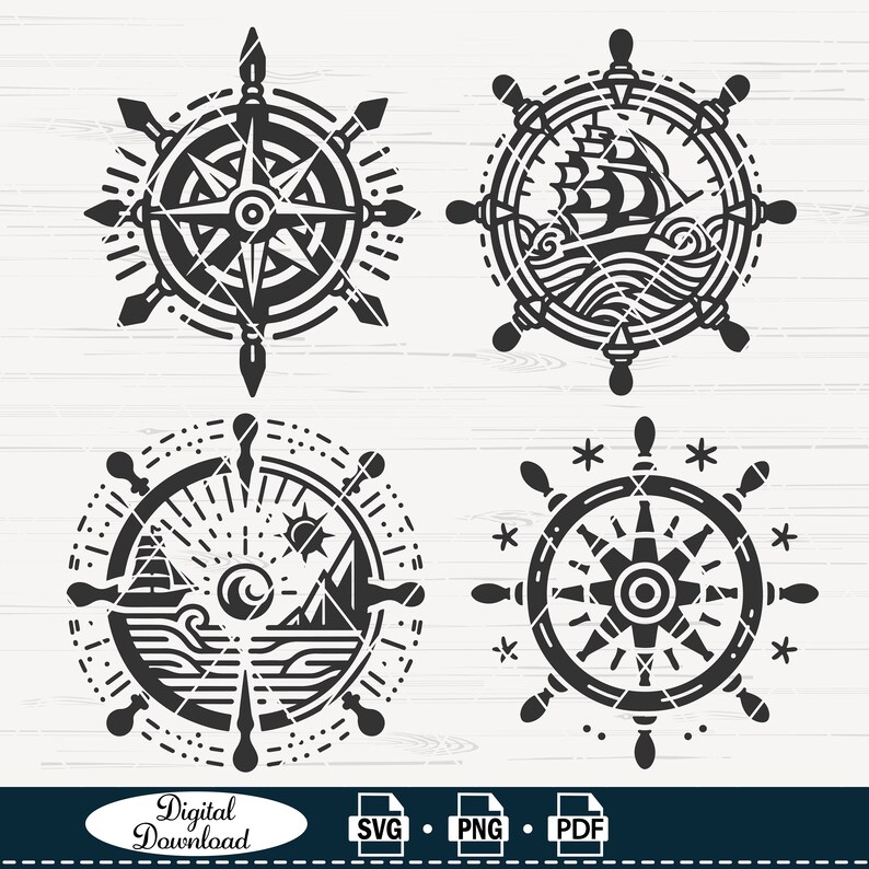 Svg Rounds Nautical Nautical Ships Wheel SVG Bundle: Cricut & Silhouette Cut Files (digital ...