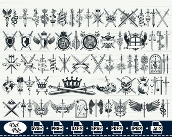 Floral Sword SVG Bundle: Knife Clipart, Cricut & Silhouette Cut Files