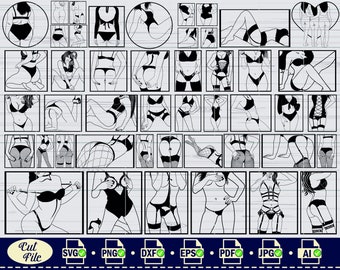 Vrouw lichaam lijntekeningen SVG, bikini clipart, gesneden bestand (digitale download)