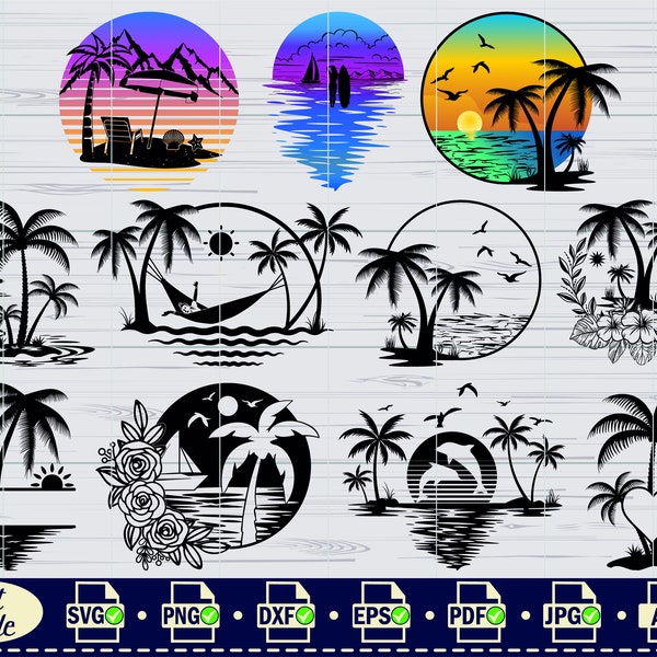 Palm tree svg,#1, Palm SVG, Palm Tree Vector file, Sunset svg, Tropical tree Silhouettes, Palm Clipart, Surfer Svg, Beach Svg, Sunset Svg