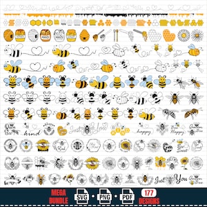 BEE SVG MEGA bundel, Bee Hive Svg, Bee Png, honingraat Svg, Bee Clipart, Queen Bee Svg, Honey Bee Svg, schattige bij Svg, gesneden bestand voor cricut, pdf