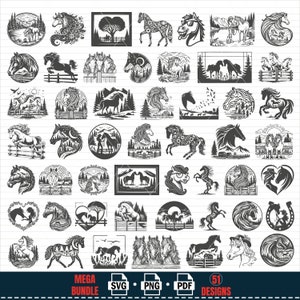 PFERD SVG Mega Bundle, #1, Pferd Silhouette, PNG, Vektor, transparenter Hintergrund, SVG-Dateien, SVG-Bundle, süßes Pferd SVG, Hufeisen SVG, Vektor