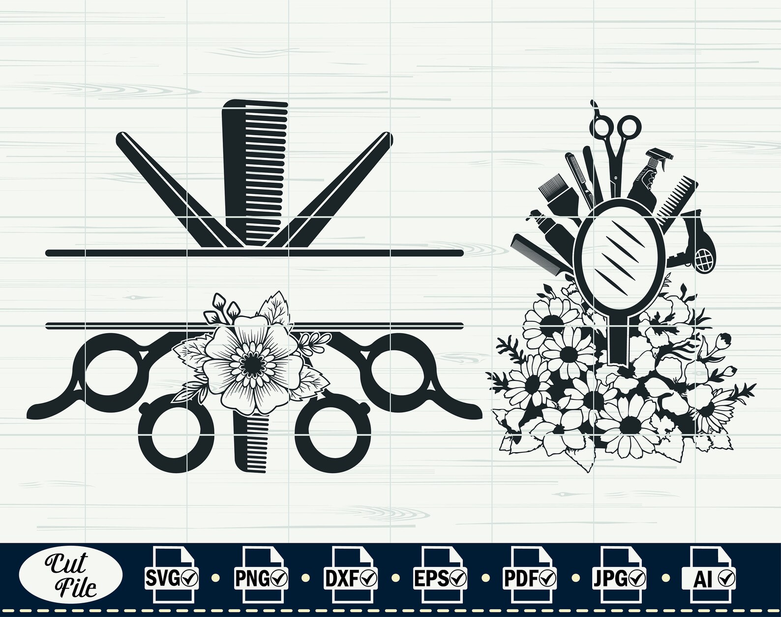 Floral Hair Scissors SVG Bundle: Hairstylist Clipart (digital Download ...