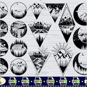 Geometric mountain and forest SVG, mountain and forest landscape, Trees SVG,outdoor adventures Clipart,Files for Cricut,Cut Files Silhouette