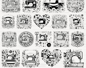 Floral Sewing Machine SVG Cut Files: Seamstress & Tailor Designs (Digital Download)
