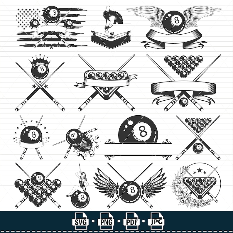 Biljard SVG-paket: Snooker, Pool Clip Art (digital nedladdning) bild 1
