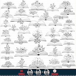 Boek met bloem svg, #2, boek svg, bloem svg, bloemenboek svg, boekenliefhebbers svg, bloemen gesneden bestand, bloem clipart, zeer fijne tekeningen svg, lezing svg