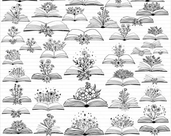 Floral Book SVG Bundle: Flower Clipart, Line Art (Digital Download)