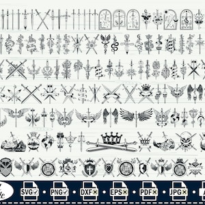 Floral Sword Svg Mega Bundle #1, Mes Svg, Sword Logo SVG, Sword Clipart, Sword Files voor Cricut, Sword Cut-bestanden voor Silhouette, Sword Vector