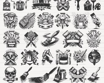Dripping Paint Brush SVG: Painting Monogram Clipart (Digital Download)