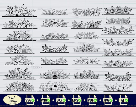 Floral Border SVG: Flower Monogram Cut Files (Digital Download)