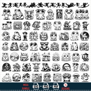 KIKKER SVG PNG MEGA bundel, schattige kikker clipart, Floral Frog vectorillustratie, Pond Toad Svg, Cricut, Celestial Mystical Mushroom Frog, Pdf