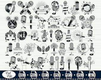 Microphone SVG Bundle: Music Logo, Cricut & Silhouette Cut Files (Digital Download)