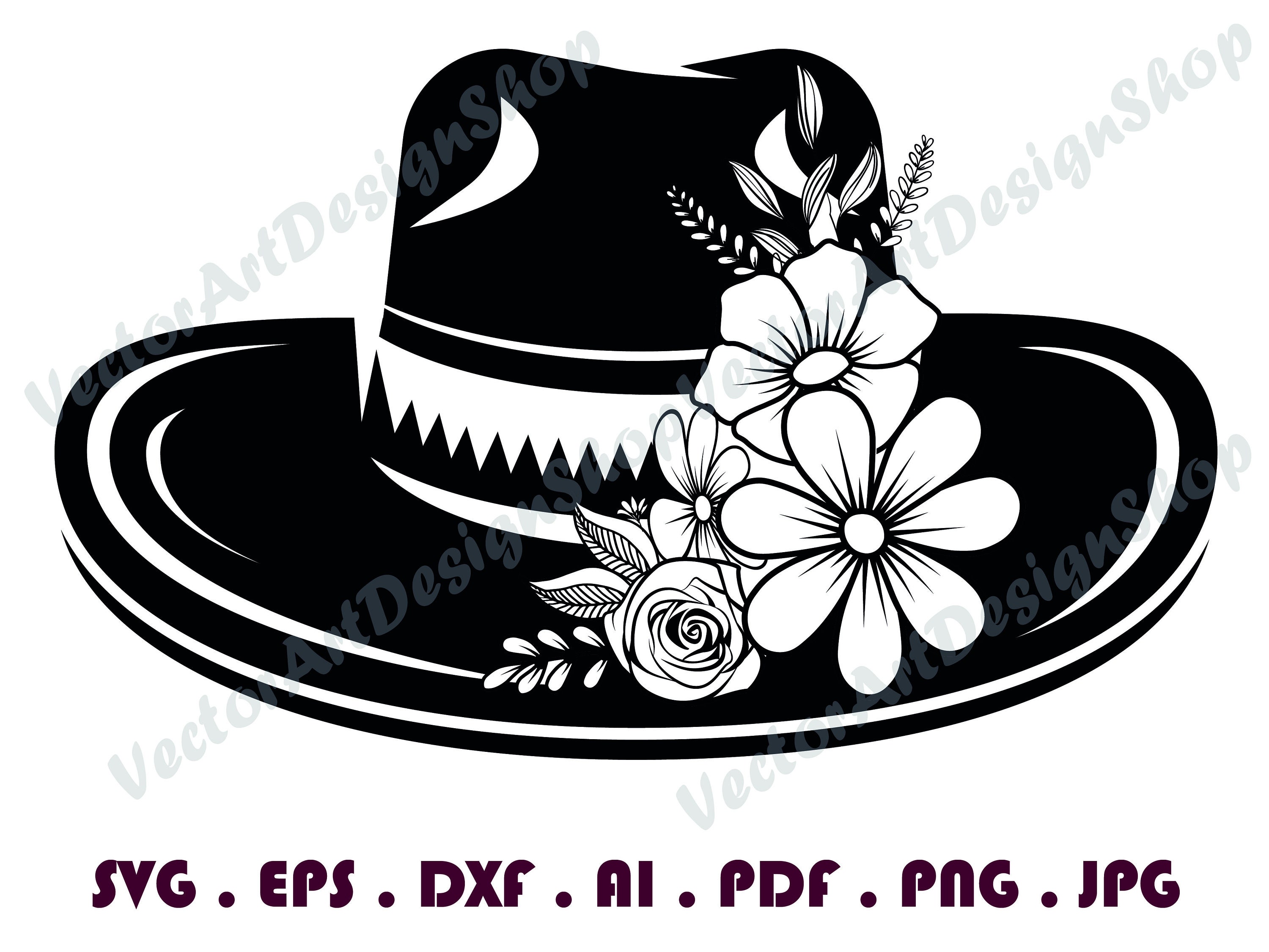 Cowboy Hat 3 SVG File Cowboy Hat With Flowers SVG File - Etsy