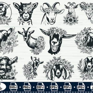 GEIT Svg, #6, geit met bloemkroon svg gesneden bestand voor cricut shirts commercieel gebruik clipart vector, silhouet, geit Png, Floral Crown Farm svg