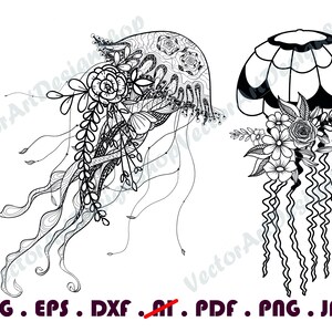 Floral Jellyfish SVG File 2, Medusa Svg, Jellyfish Clipart, Ocean ...