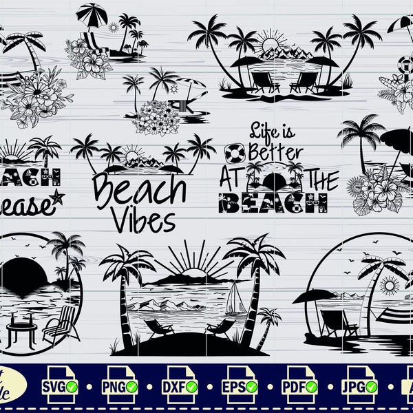 Floral Beach Scene SVG, Sunset Palm Tree SVG, Tropical Summer Svg, Beach Life svg, Cut File For Cricut, Digital Download, Clipart,Dxf,Png