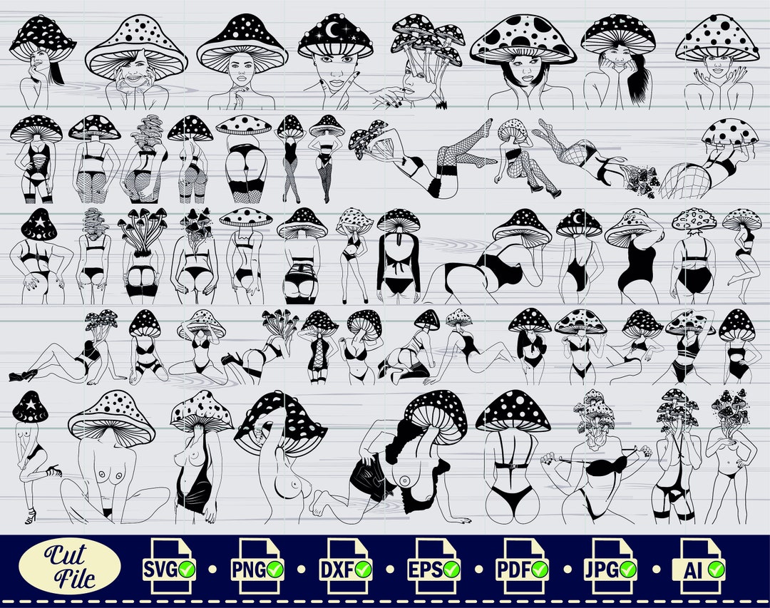 Mushroom Girls SVG, 2, Mushroom Lady Svg, Woman Body With Mushroom Head Svg, Cute Mushy Body Svg