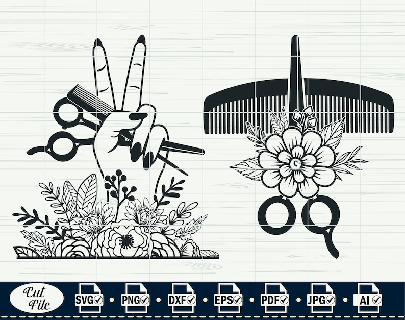 Floral Hair Scissors SVG Bundle: Hairstylist Clipart (digital Download ...