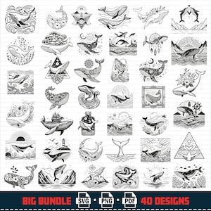 Whale SVG Bundle: Floral, Mushroom, Ocean Designs (Digital Files)