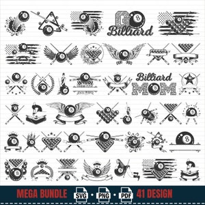 Méga Bundle Svg billard, n° 1, Snooker Svg, Svg de billard, Clipart billard, fichiers pour Cricut, fichiers de coupe de billard, Svg de boule de billard flamboyante,